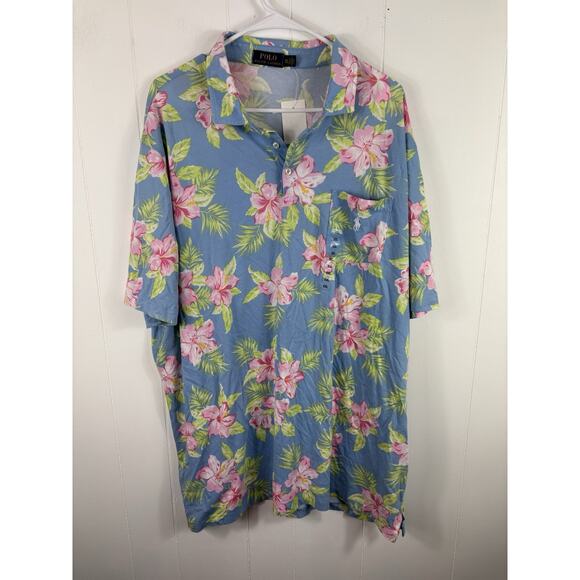 Auth POLO by RalphLauren Blue Light Green Multi Men's Polo Shirt XXL Beach - Picture 1 of 9